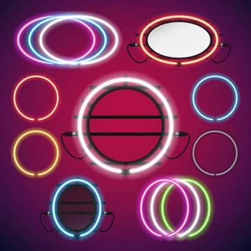 Neon Lights Round Frames Set Stock Illustration