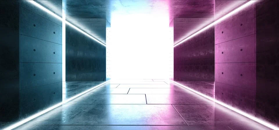 Neon Lights Sci Fi Glowing Purple Blue Lasers Modern Futuristic Sci Fi Concre Ilustración de archivo