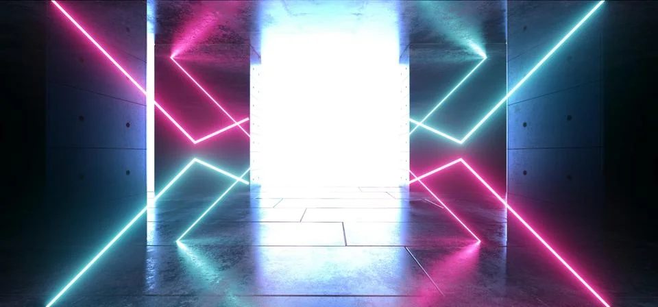 Neon Lights Sci Fi Glowing Purple Blue Lasers Modern Futuristic Sci Fi Concre Ilustración de archivo