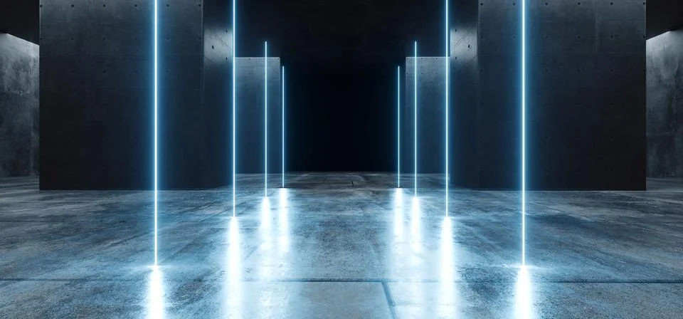Neon Lights Sci Fi Glowing Blue Lasers Modern Futuristic Sci Fi Concrete Grun Ilustración de archivo