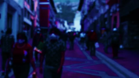 Neon ligth Backview of commuters walking in the city Stock Footage 153722076