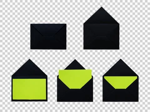 Neon lime blank cards inside open black paper envelopes perfect for spooky .. Stock Illustration