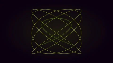 Neon lime lissajous curve for math art visuals. Professional psychedelic motion Stockbeeldmateriaal 342624368
