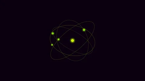 Neon lime orbital rings for quantum atom visuals. Professional psychedelic Vidéo 342624114