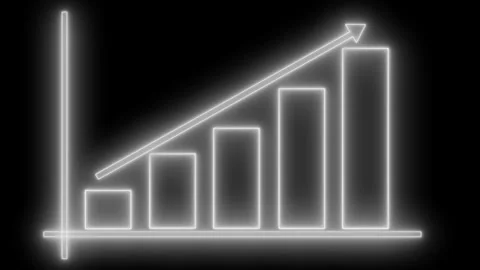 Neon Line and Bar Graph with Data Animation, Neon Bar Chart with Upward Trend Stock Footage 317860467