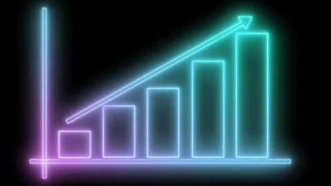 Neon Line and Bar Graph with Data Animation, Neon Bar Chart with Upward Trend Stock Footage 317860518