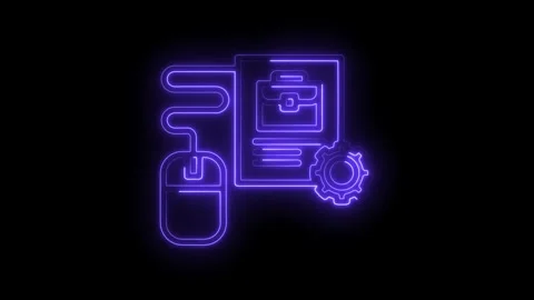Neon line art mouse click briefcase job application gear icon animation eleme Stock Footage 309911294