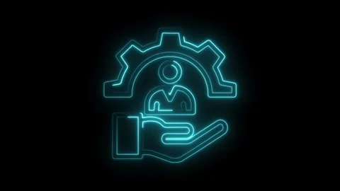Neon line art symbolizing human resources with gear and hand concept Stock Footage 322975373