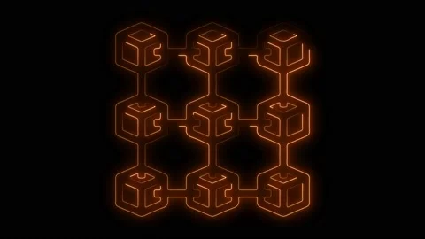 Neon line Blockchain technology icon isolated on black background. Stock Footage 199389221