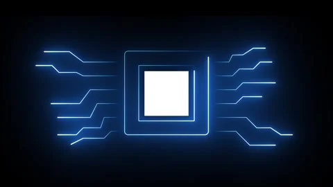 Neon line Computer processor icon, digital icon isolated . 4k animation Stock Footage 337831670