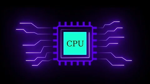 Neon line Computer processor icon, digital CPU icon isolated . 4k animation Stock Footage 337958679