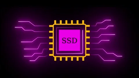 Neon line Computer SSD icon, digital SSD icon isolated . 4k animation Stock Footage 337958688
