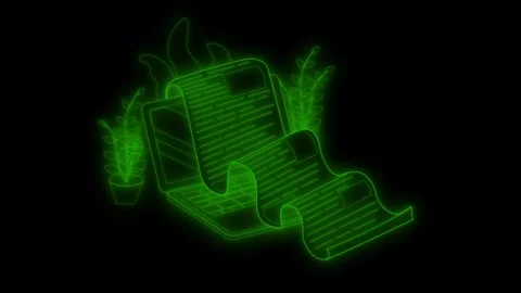 Neon line drawing of a laptop with two potted plants animation Stock Footage 334763914