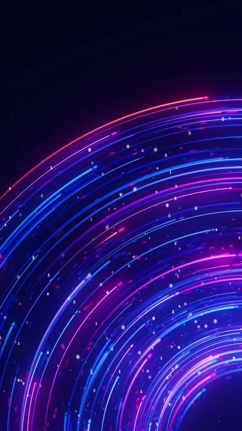 Neon line flow carrying big data through a U-turn at light speed. Digital data Stock Footage 347318161