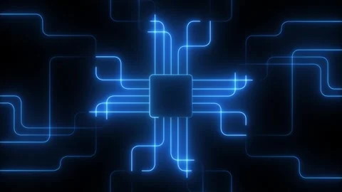 Neon line glowing digital data connecting technology concept animation. Blu.. Stockbeeldmateriaal 333725535