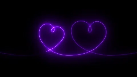Neon line glowing two love hearts concept animation. Purple outline indicat.. Видео 334734036