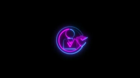 Neon line glowing User profile Security shield icon with check-mark icon co.. Stock Footage 293484417