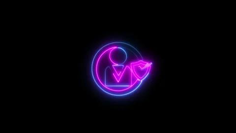 Neon line glowing User profile Security shield icon with check-mark icon co.. Stock Footage 293484424