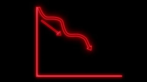 Neon Line Graph with Downward Trend, Neon Line and Bar Graph with Data Anim.. Stock Footage 317850789