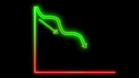 Neon Line Graph with Downward Trend, Neon Line and Bar Graph with Data Anim.. Stock Footage 317850839
