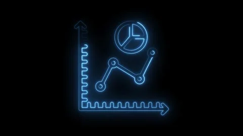 Neon line graph pie chart animation on black background data visualization Video stock 322982018
