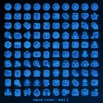Neon line icon - set Stock Illustration