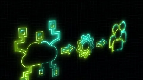 Neon line icons show software development work flow: code bug, settings gea.. Stock Footage 337132782