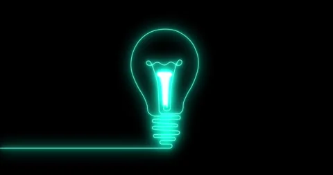 Neon line light fixture bulb icon concept on black background animation. Technol Stock Footage 337832385