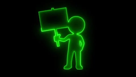 Neon line man character holding blank sign for protest or message customization Stock Footage 319025905