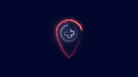 Neon line Medical map pointer with cross hospital icon isolated. Stock Footage 276677245