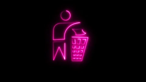 A neon line a person throwing trash a bin with the message Keep Your Countr.. Stock Footage 336077293