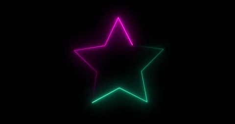 Neon line rounded star picture frame icon animation. Glowing two color neon roun Stock Footage 336560400