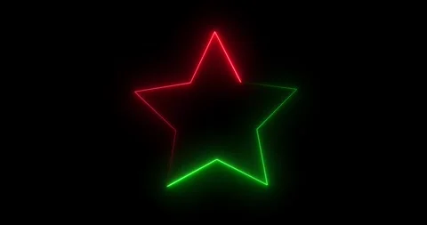 Neon line rounded star picture frame icon animation. Glowing two color neon roun Stock Footage 336560405