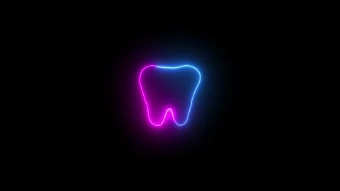 Neon line Teeth icon on black background. Glowing neon tooth symbol icon. T.. Stock Footage 293484483