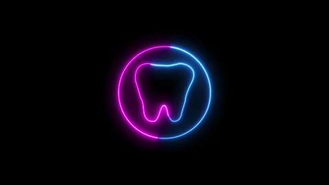 Neon line Teeth icon on black background. Glowing neon tooth symbol icon. T.. Stock Footage 293484488