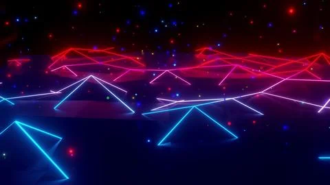 Neon linear lamps with gradient glow of red-blue color over a low poly surface Illustrazione stock
