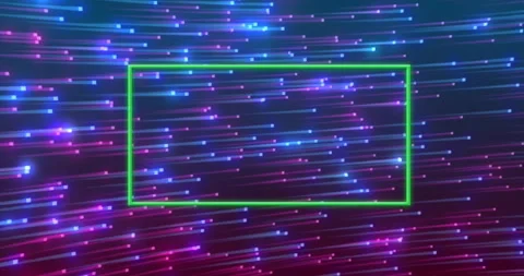 Neon lines and glowing particles animation with green rectangular frame Stock Footage 304488115