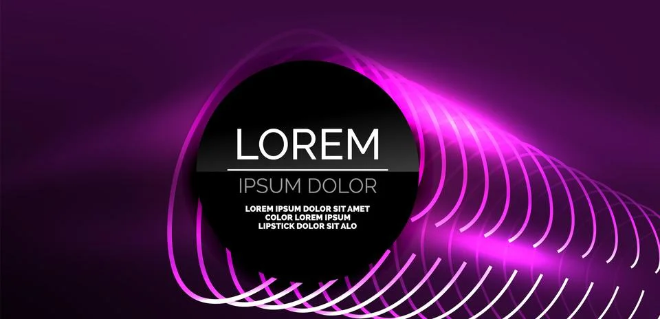 Neon lines and waves abstract background. Techno glowing neon shapes vector Illustrazione stock
