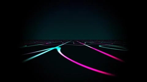 Neon lines create a colorful path on a dark surface Stock Footage 338226659