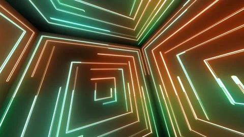 Neon lines cube spinning in black background. Glowing beams in modern techno Stock Footage 246682279