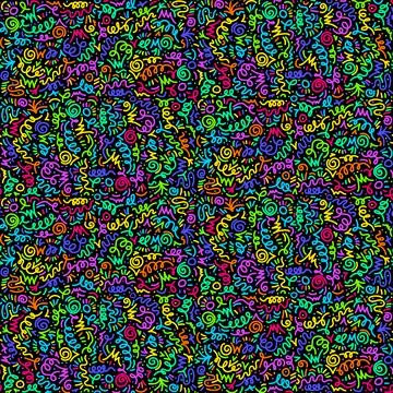 Neon Lines Hooks And Curls Flat Seamless Pattern Stock Illustration
