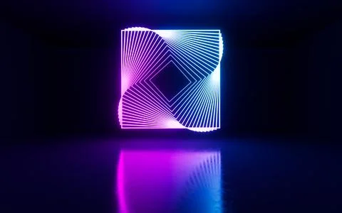 Neon lines with interior scenes, 3d rendering. Stock Illustration