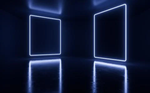 Neon lines with interior scenes, 3d rendering. Stock Illustration