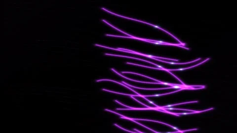 Neon lines intertwine and flow with white dots on a black background Stock Footage 329304856
