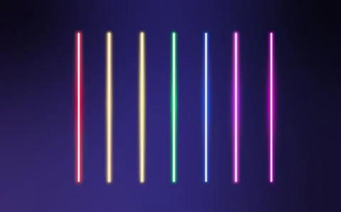Neon lines set. Rainbow borders. Realistic led neon tube. Color laser beam. Stock Illustration