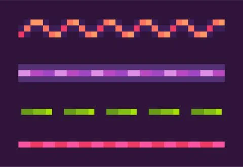 Neon Lines Set, Space Pixel Game, Shoot Vector イラスト素材