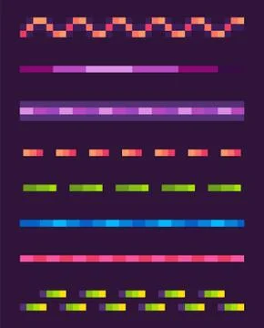 Neon Lines Set, Space Pixel Game, Shoot Vector Stock Illustration