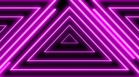 Neon lines triangles shape full loop. Purple colored bright lines on black Illustrazione stock