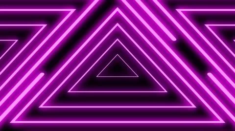 Neon lines triangles shape full loop. Purple colored bright lines on black Stock Illustration