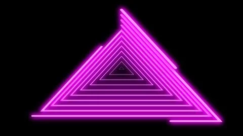 Neon lines triangles shape full loop. Purple colored bright lines on black Illustrazione stock